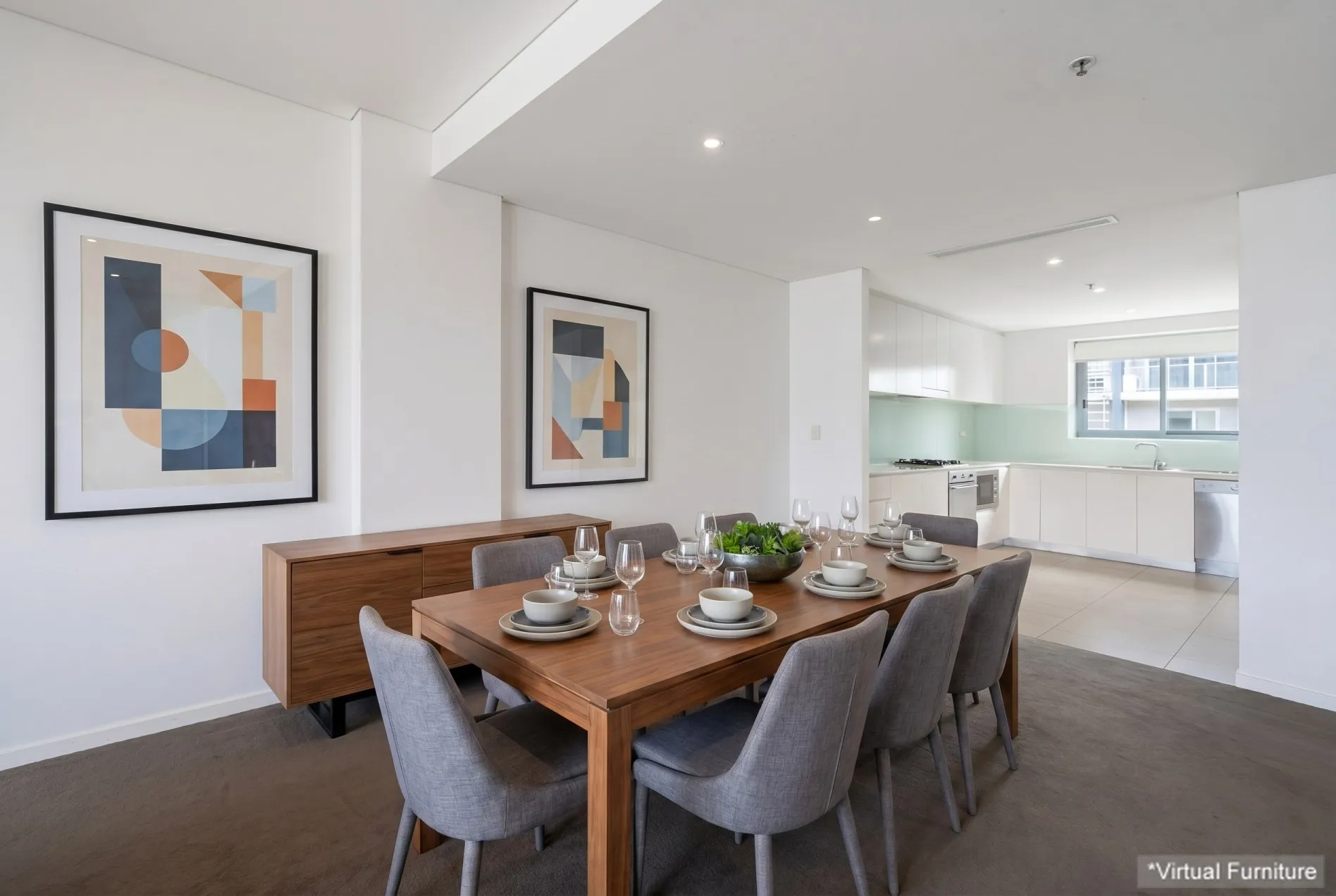 Mascot dining room and kitchen with virtual furniture