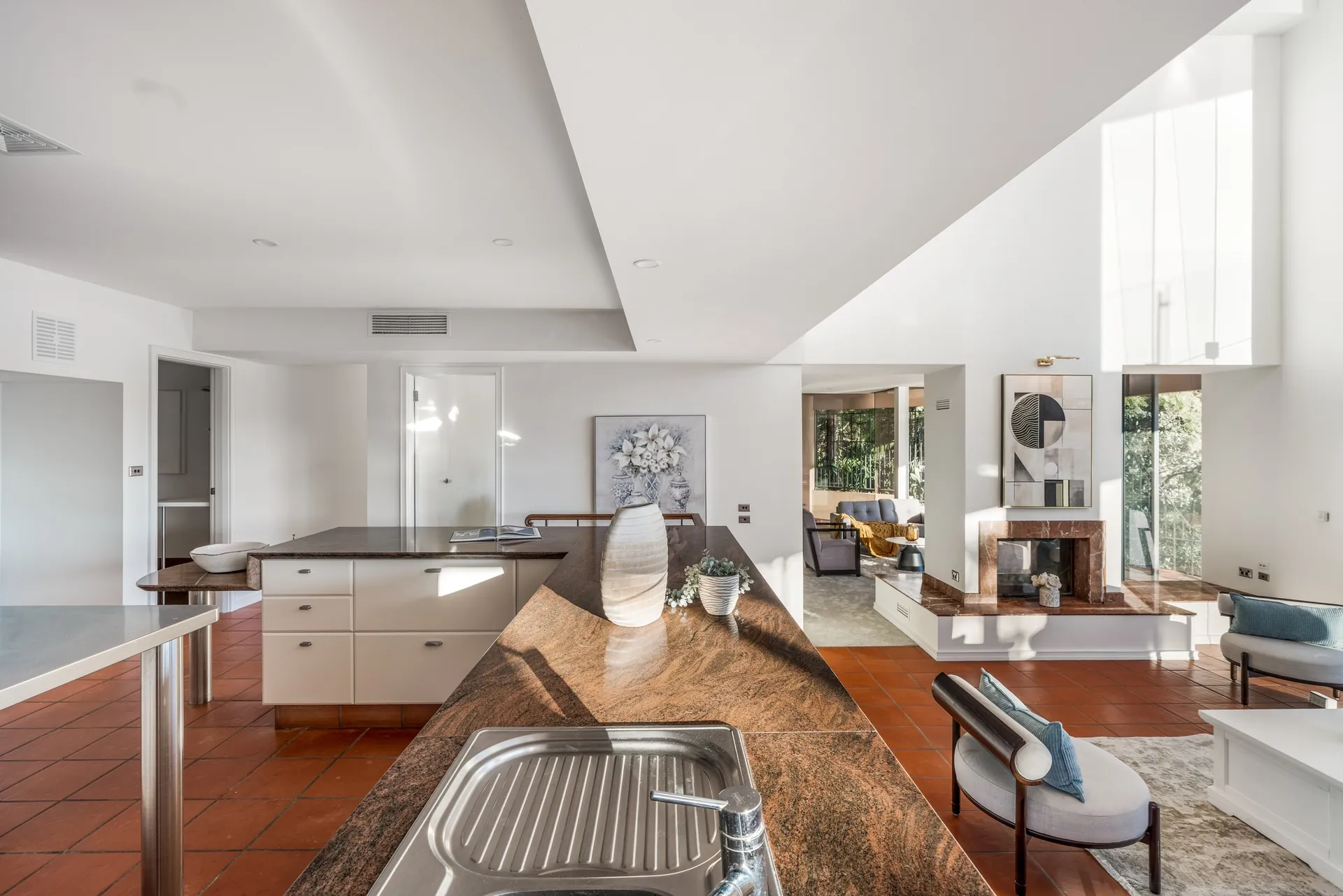 Mosman kitchen and open-plan living area