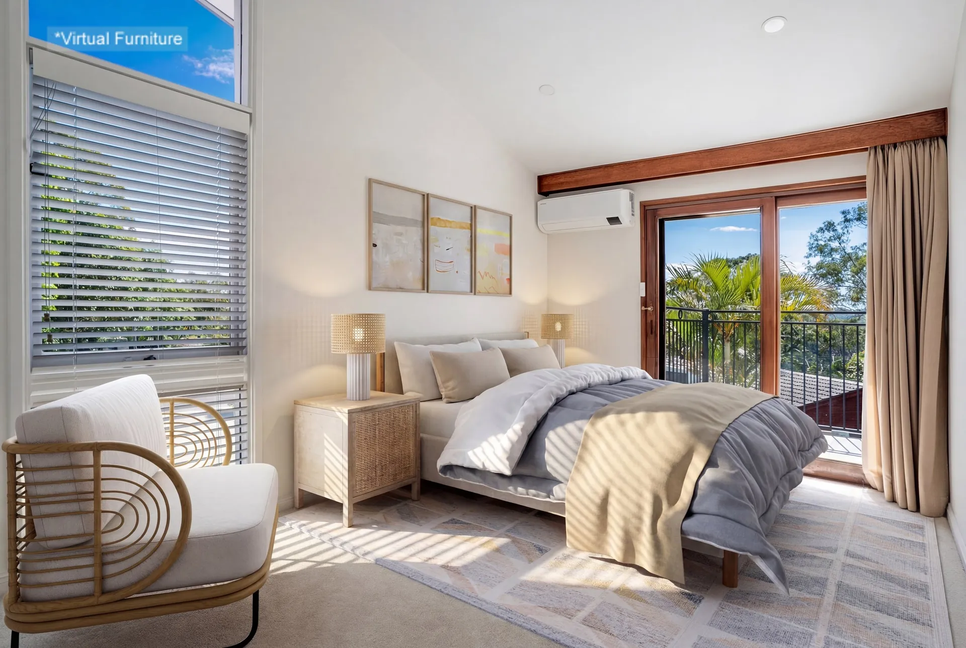 North Turramurra bedroom with balcony and virtual furniture
